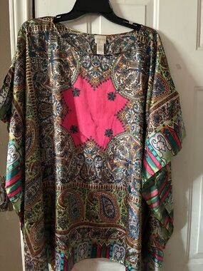 Chico's Hot Pink and Multicolor Paisley Tunic size s/m poncho style